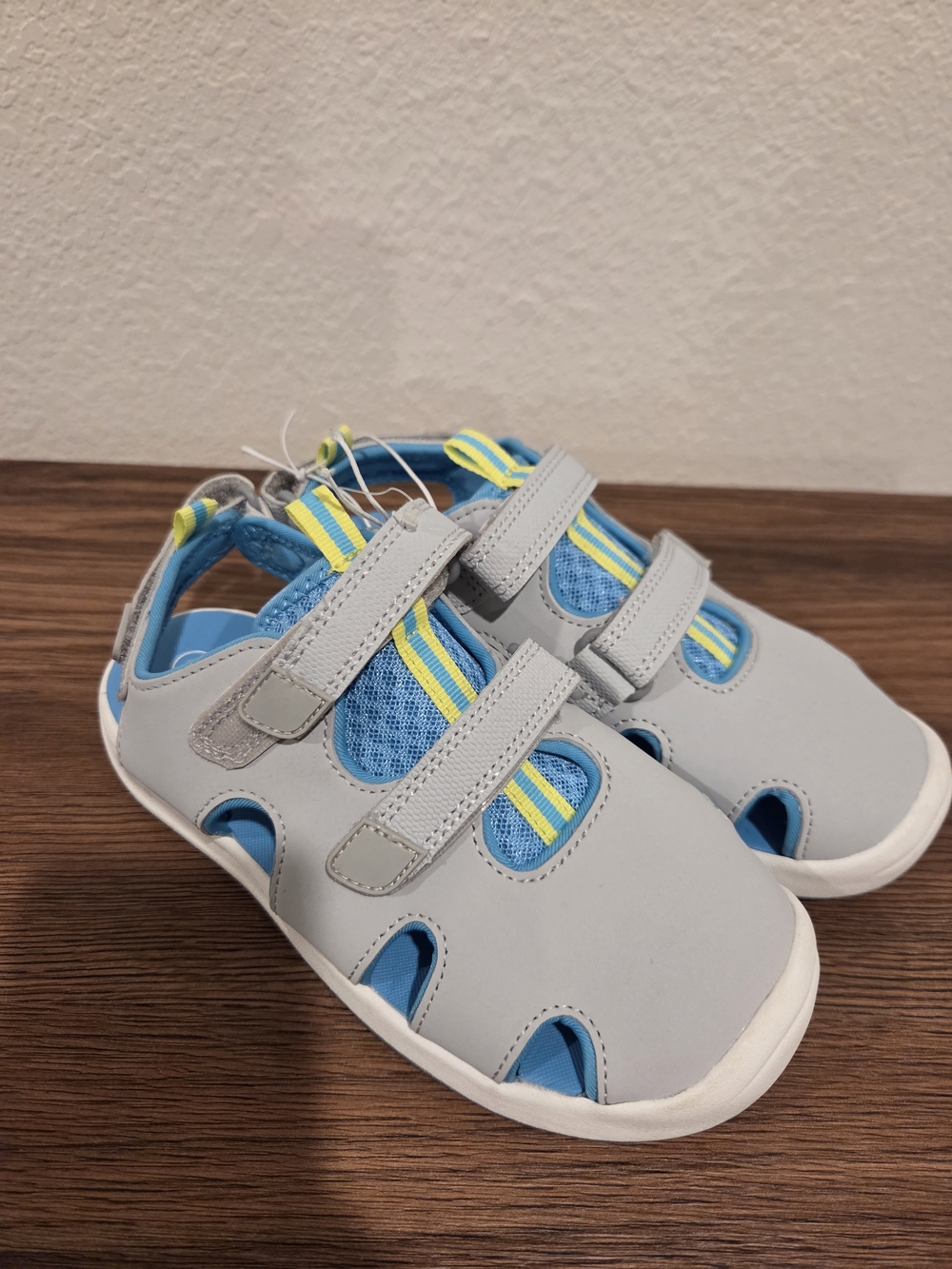 Kids Light Gray and Blue Active Sandals with Yellow Accent
